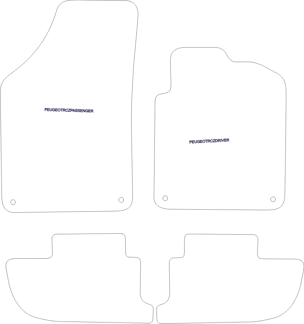 Rmsone Black Tailored Car Mats With White Trim For Peugeot RCZ - Front & Rear Set With Clips
